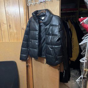 Faux leather puff jacket